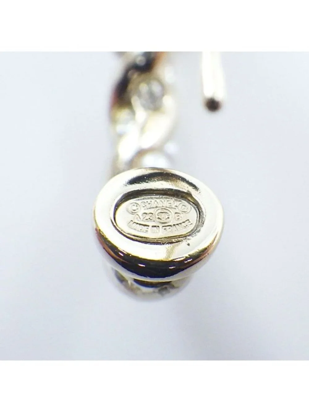 Chanel Earrings CC Logo Hoop Rhinestone Faux Pearl